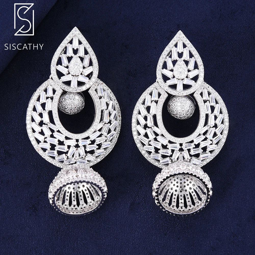 

SISCATHY Luxury Geometric Earrings Cubic Zirconia Inlaid Nigerian African Wedding Earrings Dangle Drop Earrings for Women