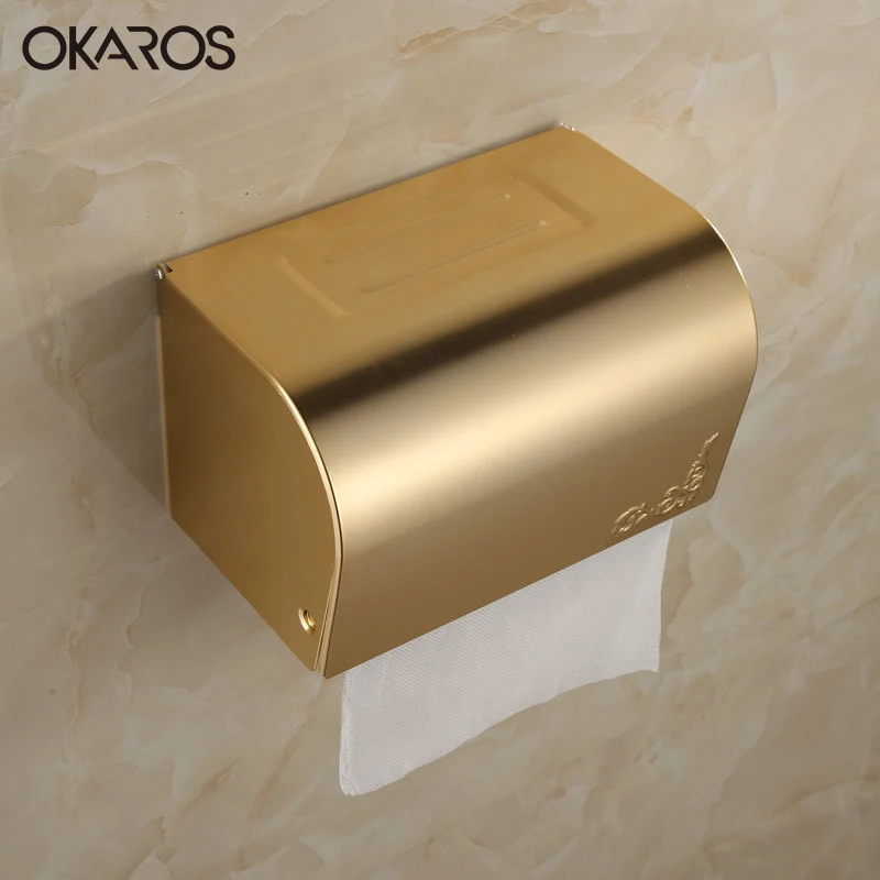 

OKAROS Golden Space Aluminum Paper Box Toilet Paper Roll Tissue Holder Paper Towel Rack Phone Shelf Bathroom Accessories