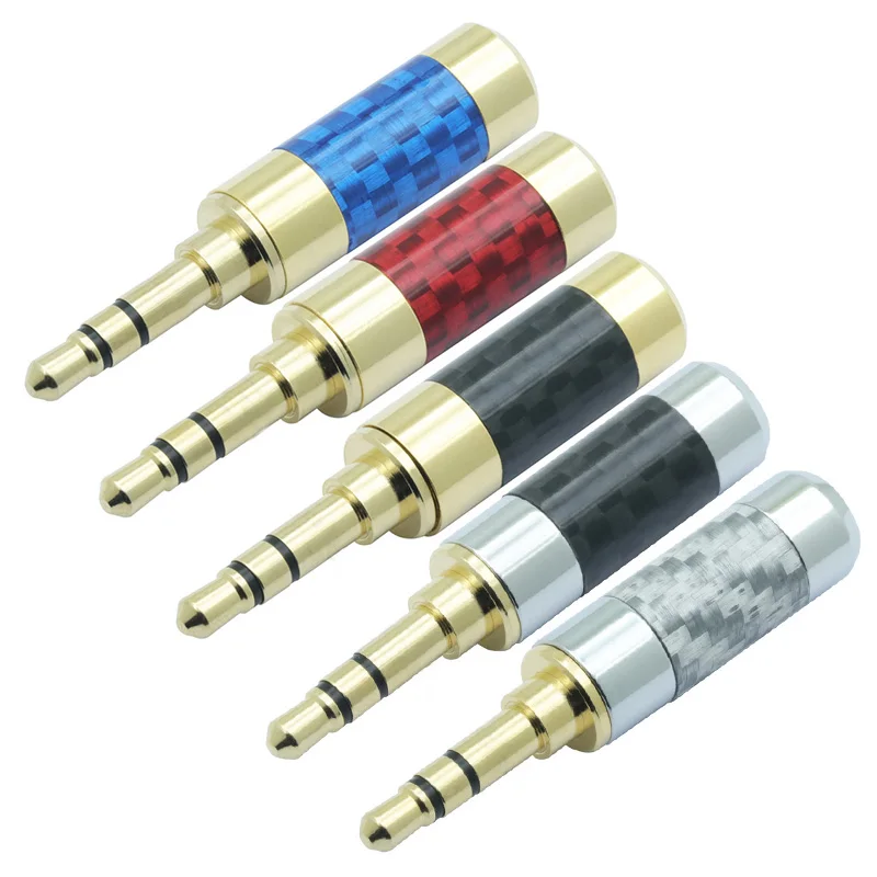 100pcs lot Jack 3 5mm 3 Poles Male Plug Carbon Fiber Gold Plated 4 Pin 3 5mm Stereo Soldering Headphone Connector for 6MM Cable
