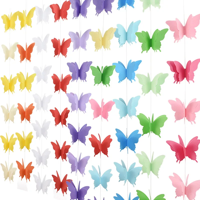 2.7M 8cm Paper 3D Butterfly Garland DIY Curtain Flowers for kids Birthday Party Decoration Nursery Baby Room Wall Hanging Flower