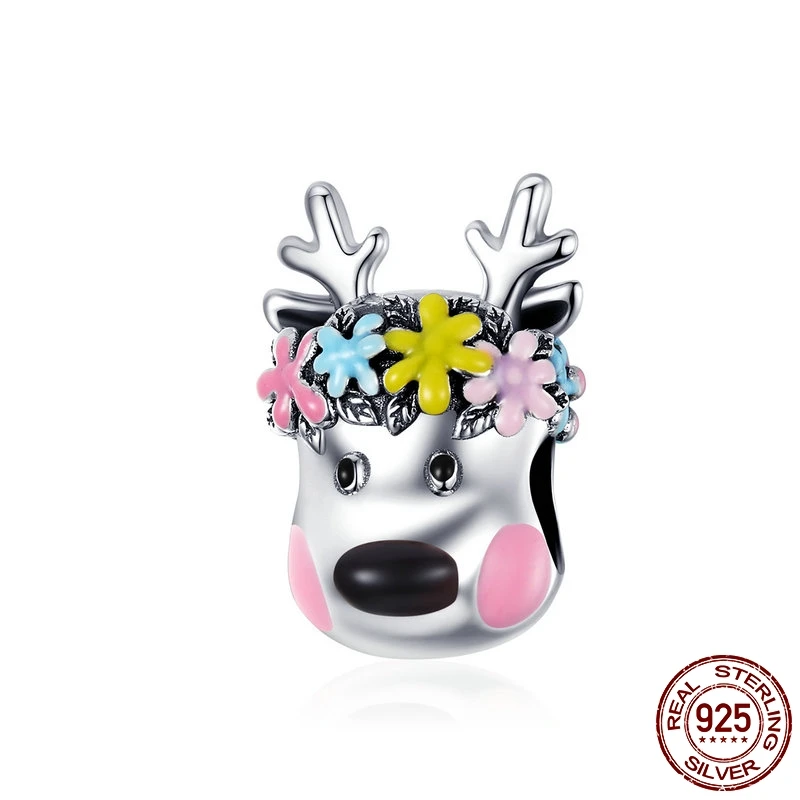 

Enamel Elk color beads 925 sterling silver animal charms fit Pandora women charm necklace bracelet DIY jewelry
