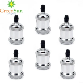 

GreenSun 6Pcs Chrome Color E27 Aluminum Retro Lamp Holder Vintage Screw Bulb Base Pendant Lighting Socket Ceiling Light Adaptor