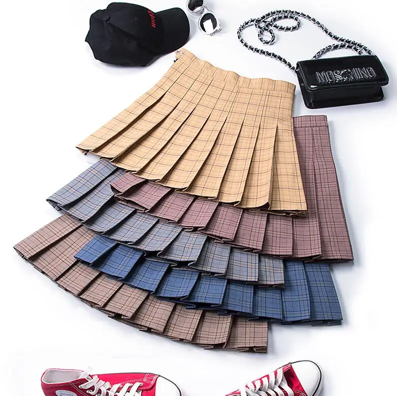 

Spring high waist ball pleated skirts Harajuku Denim Skirts solid a-line sailor skirt Plus Size Japanese school uniform XMM