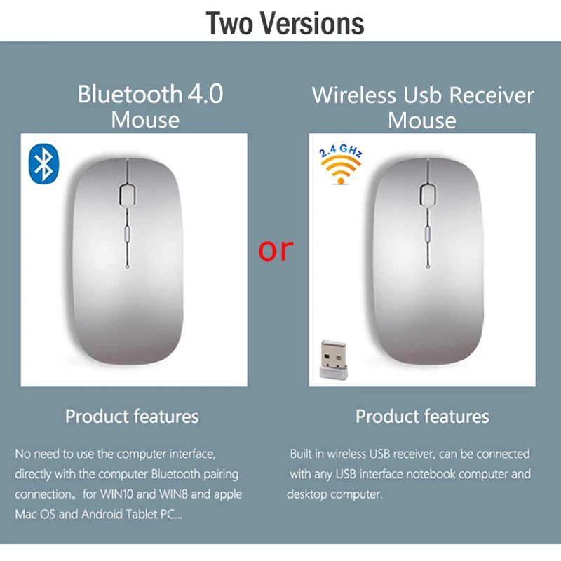 Bluetooth Мышь для MacBook Air Pro, для Win10/Mac ноутбук Беспроводной Мышь Перезаряжаемые Mute Тихая оптическая Мышь