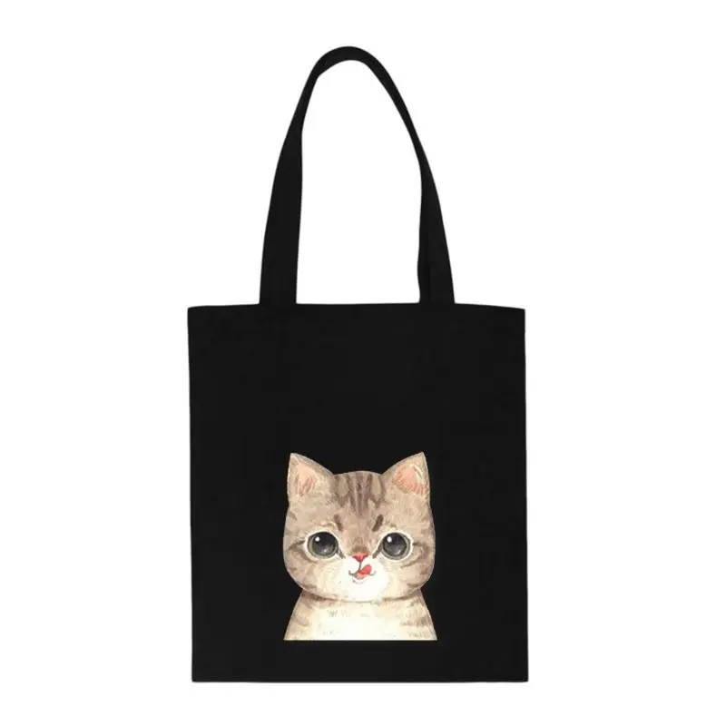 Женская Холщовая Сумка на плечо с милым рисунком кота, сумки-тоут, хозяйственные сумки - Цвет: B