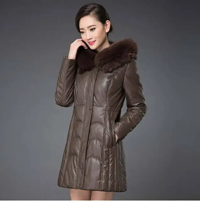 Cheap new 2016 winter warm big Fur collar long down cotton jacket middle-aged women Hooded plus size 7XL leather Cotton Coat FLM604