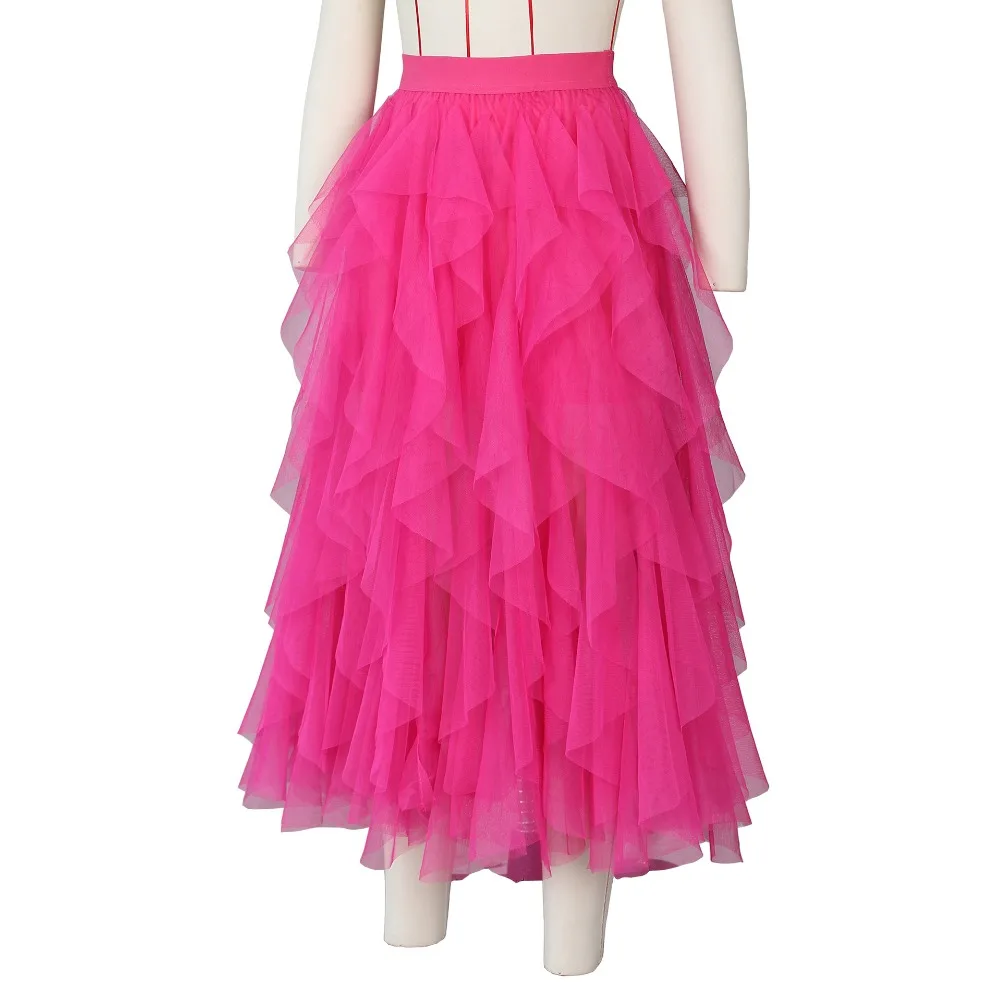 BKLD Summer Fashion Neon Green Casual High Waist Beach Sheer Mesh Skirts Women's Boho Asymmetrical Hot Pink Long Tutu Skirt