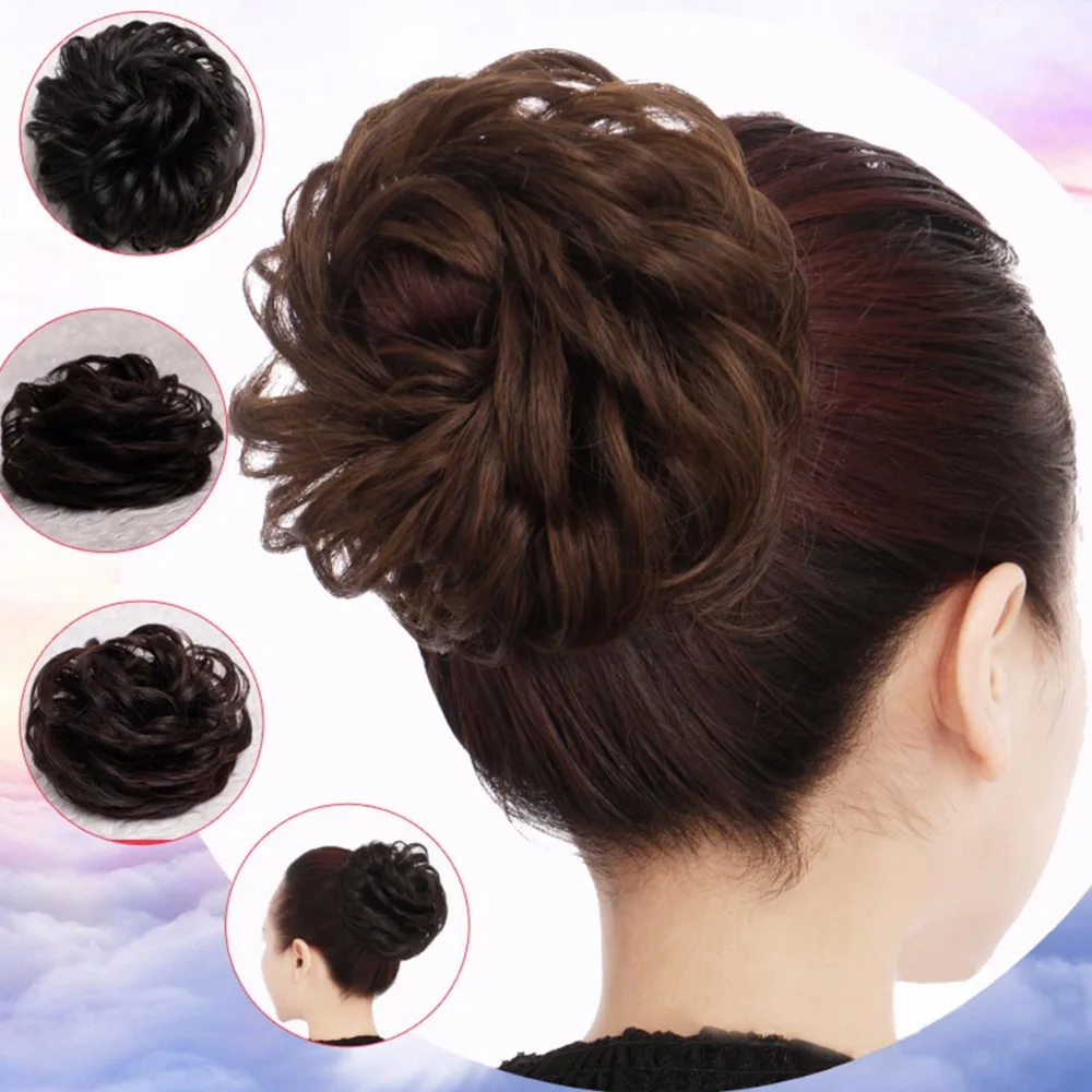 

BUQI Synthetic Fake Hair Chignon Rubber Band Bun Curly Clip In Hair Extensions Blonde Heat Resistant Rope Hair Accessories