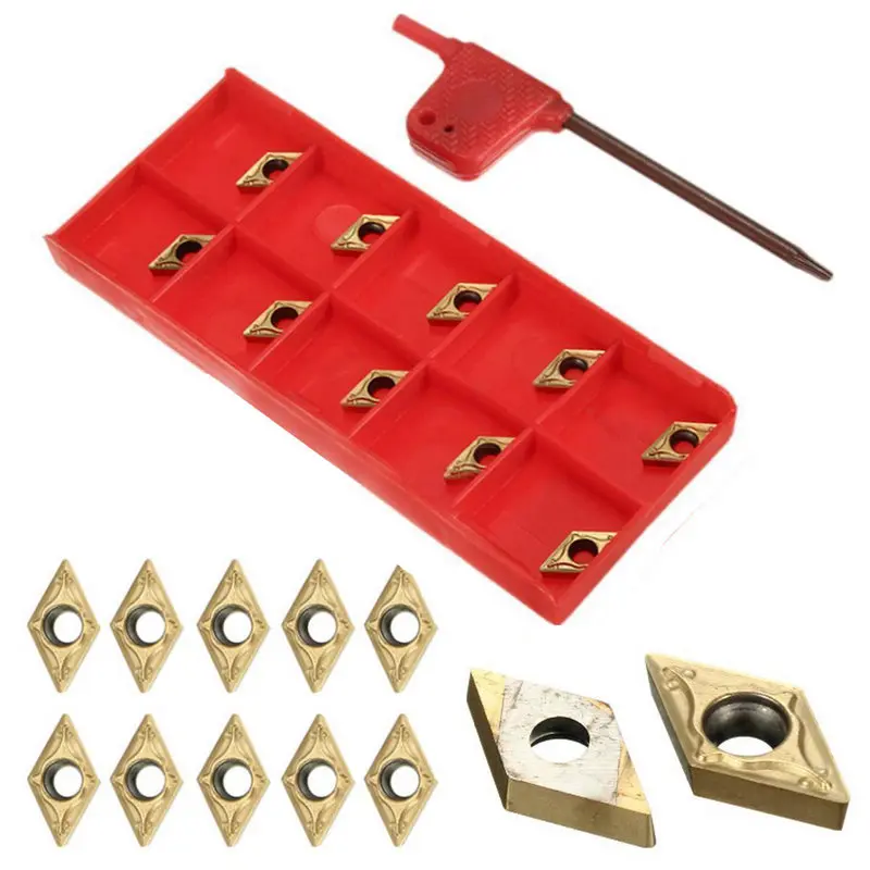 

10pcs Gold Carbide Inserts DCMT070204 US735 DCMT21.51 with 87mm Wrench Mayitr For Lathe Turning Tools