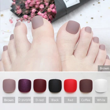 

Brown Matte fake toenails Black toes simple short Nude color Solid color Red modern burgundy Soft scrub Naturally realistic