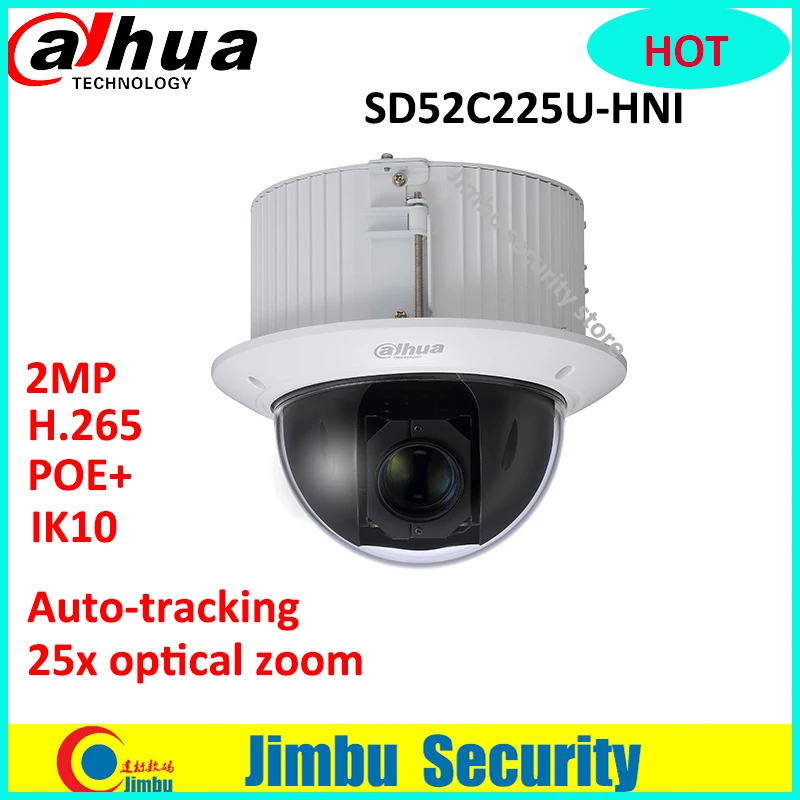

Dahua PTZ 2MP camera 25x optical zoom focal lens 4.8mm~120mm SD52C225U-HNI 2MP H.265 PoE+ CCTV camera IP66 Auto-tracking IK10