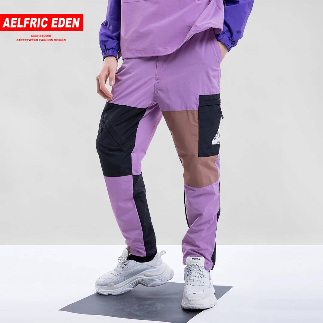 Aelfric Eden 2018 в стиле хип хоп и Винтаж Цвет блок впитывает пот Штаны пэчворк