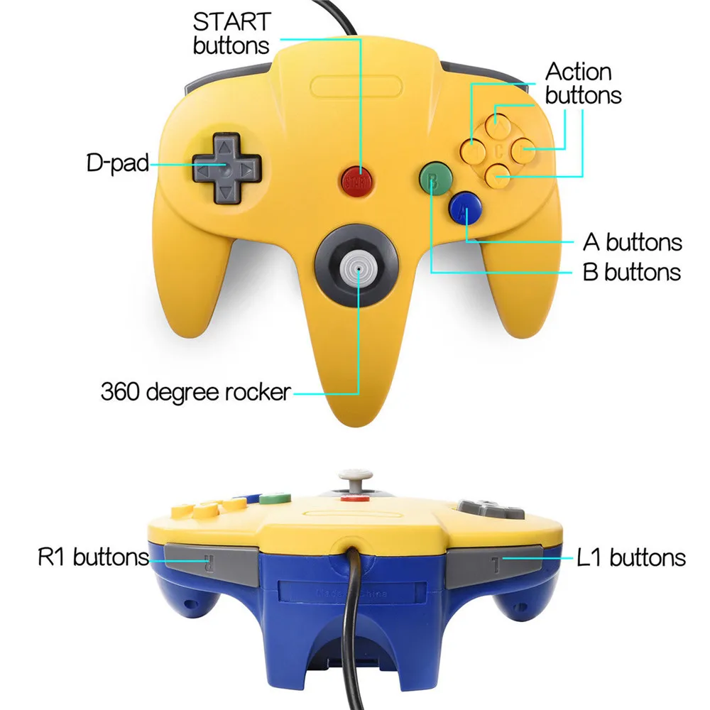 Retro N64 Game Controller Long Wired Gamepad for Classic 64 System joypad joystick  (4)