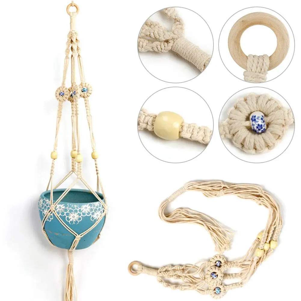 

Boho Natural Hang Basket Linen Rope Wall Hanging Bag Flowerpot String Mesh Net Nacelle Hanging Plant Pot Gardening