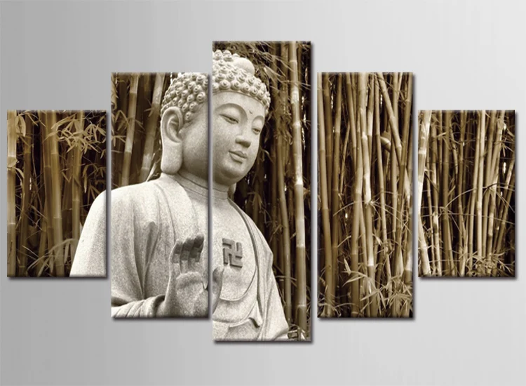 

5 Piece Canvas Art Bamboo Canvas Painting Buddha Wall Art Picture For Living Room Unique Gift Home Decorative Pictures