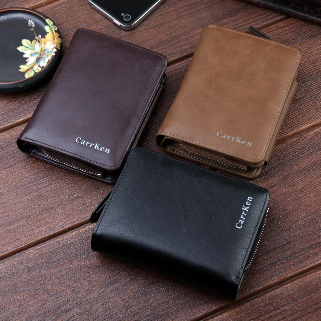 

Leather Wallet Fashion Short Bifold Men Wallet Fashion Wallets Coin Pocket ID Card holder Purse Clutch Zipper Coin Bag Gift