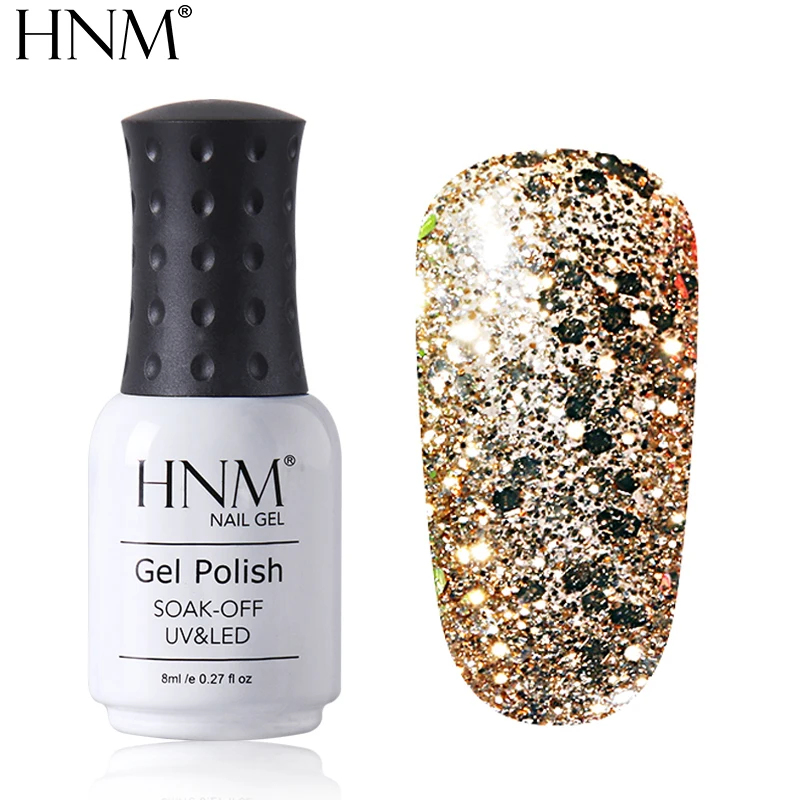  HNM Glitter Diamond 8ml UV Gel Nail Polish Semi Permanent Painting Gellak Shiny Lucky Lacquer Ename