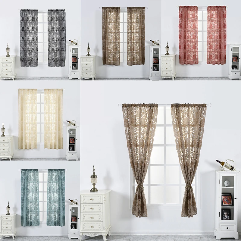 

New Fashion Window Screen Solid Wood Transparent Yarn Curtains Curtains Draped Transparent Tulle Living Room Decoration