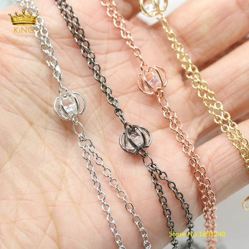 

5meters lot,6x8mm Clear Zircon Chains Findings,Hollow Round Double Chains,Rosary Chain Plated Copper Wire Wrapped CZ Beads HX162
