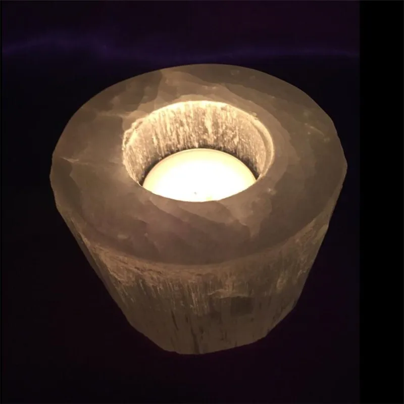 

CHARGED Selenite Crystal Candle Holder Round HANDMADE Mediation Protection Heal