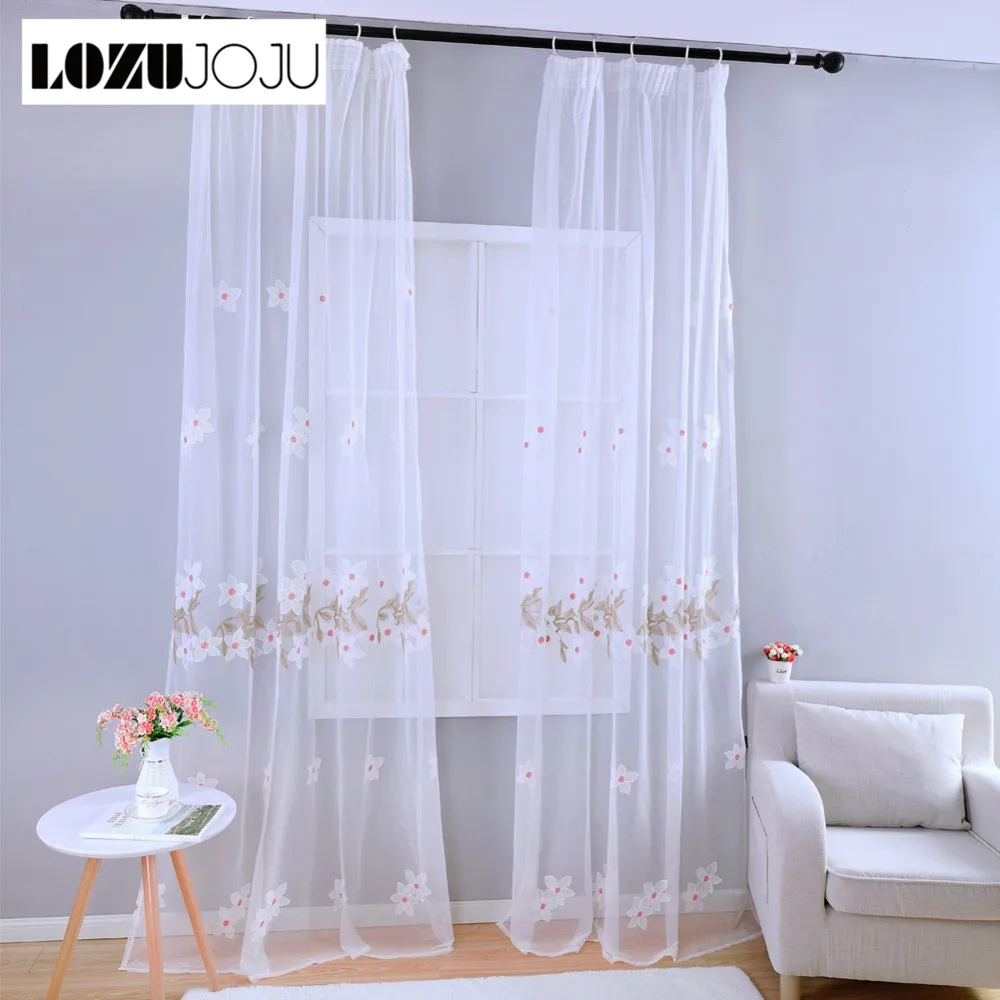 

LOZUJOJU Free shipping Panel embroidered curtain sheer modern window curtain white tulle kid bedroom fabrics curtain floral Pink