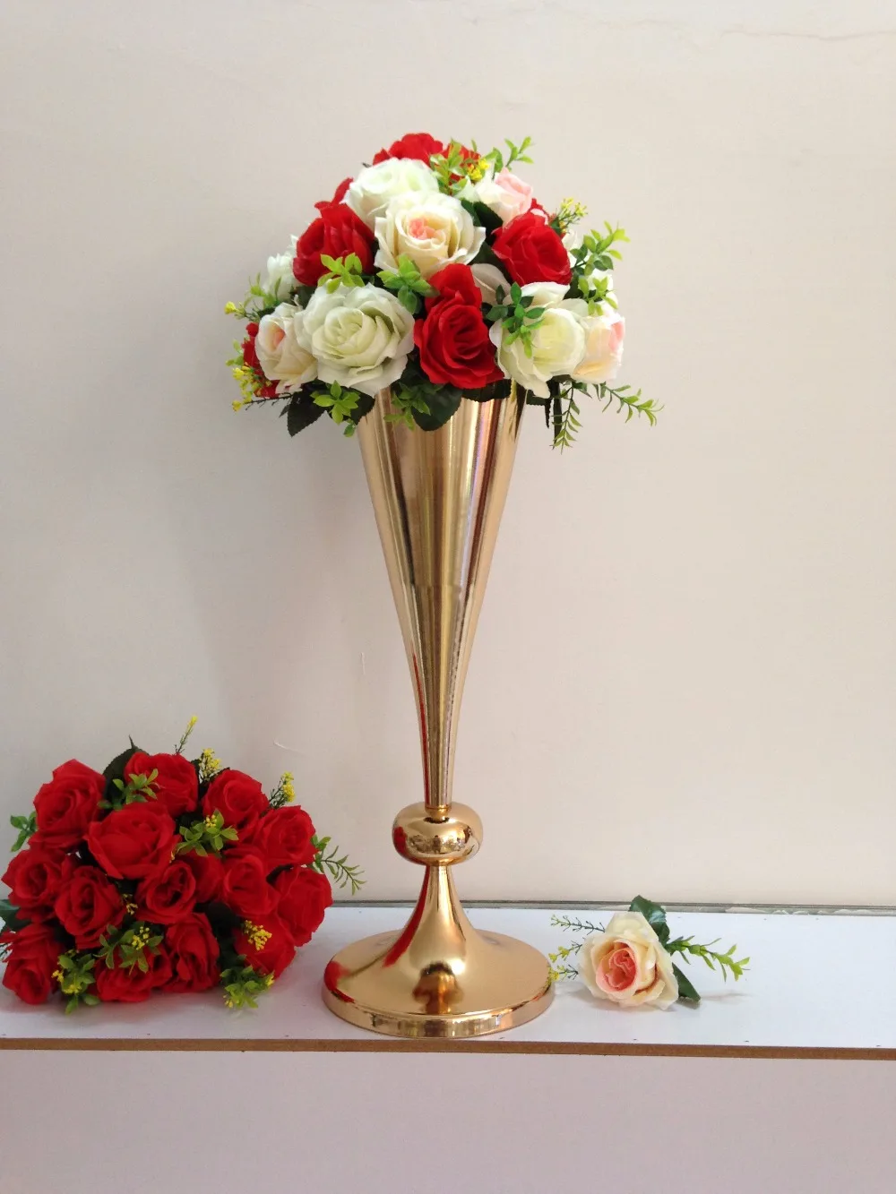 Свадебный центральный 54 см(21,") Золотой Стол центральный свадебный цветочная ваза; для свадьбы украшения 10 шт./партия