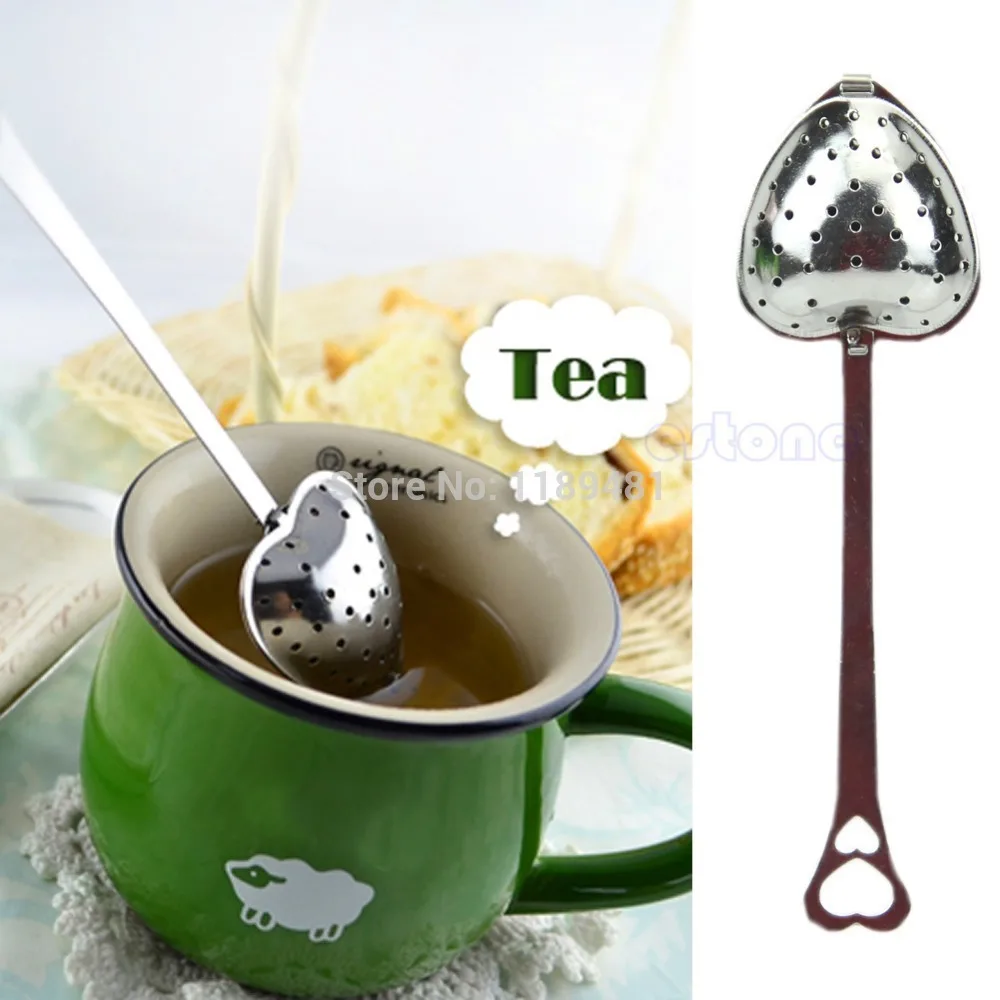 

1pc Heart Shape Stainless Steel Tea Infuser Spoon Strainer Steeper Handle Shower