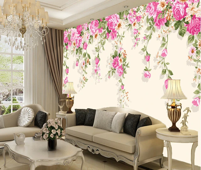 Papel pintado DE flores personalizado 3D, pared rosa para sala DE estar