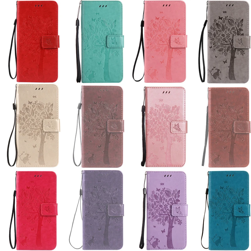 

Fashion Leather 3D Cat Tree Flip Wallet Soft Silicone Phone Case Cover Shell Coque Fundas Hull for Huawei Nova 3i P Smart Plus