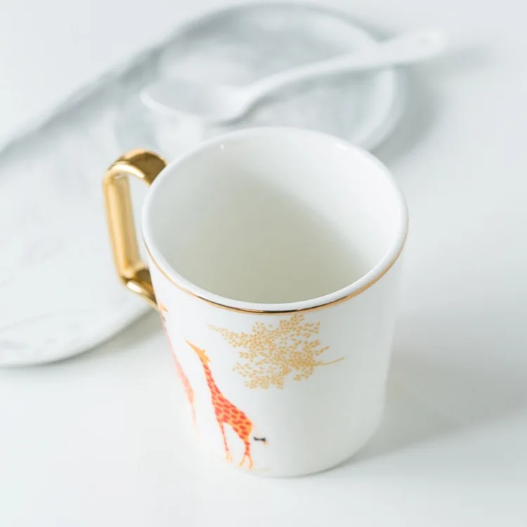 Золотые животные фламинго кошка пингвин керамическая кофейная кружка костяного фарфора чашка для молока воды пара креативные подарки на день рождения