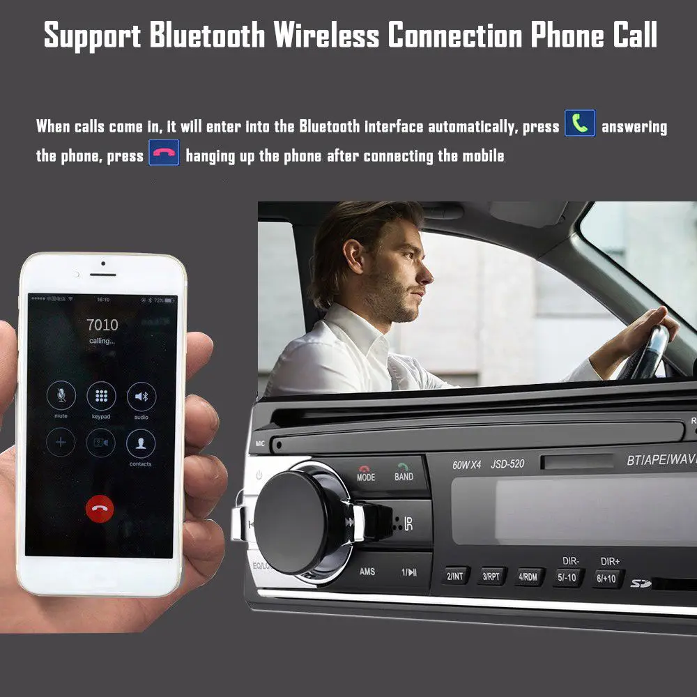 Автомагнитола 1din автомобильный стерео плеер Bluetooth аудио музыкальный MP3 плеер FM Радио Aux вход приемник SD USB MP3 плеер универсальный JSD520