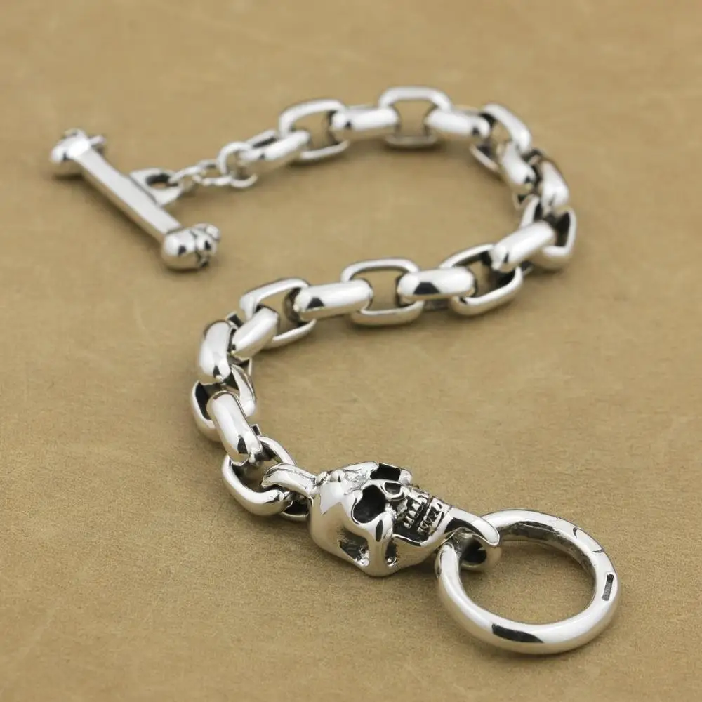 Мужской браслет панк рок ручной работы серебряная цепочка с черепом в стиле
