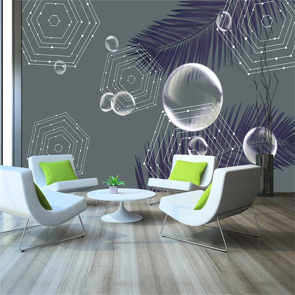 Custom 3d wallpaper modern minimalist beautiful geometric plant bubble wall - silk waterproof material Custom 3d wallpaper modern minimalist beautiful geometric plant bubble wall - silk waterproof material
