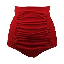 PLUSLAND летние пикантные Для женщин Сплошной Цвет Ретро Стиль Высокая талия Плавание короткие рюши отдельные кусок купальники