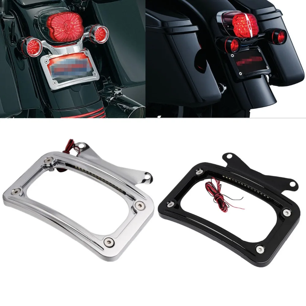 

Black /Chrome Curved License Plate Frame LED Light For Harley Road King Street Glide FLHRXS Special 17-18