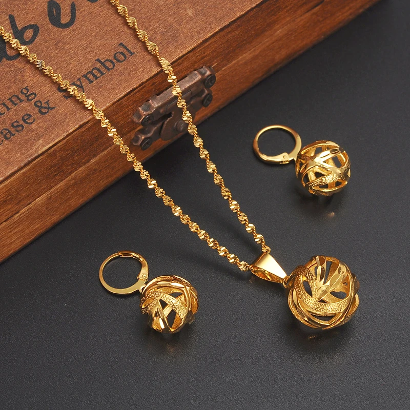 Gold Dubai India Ethiopian Jewelry Sets Forwomen Lady Habesha Africa Gold Dubai India Ethiopian Jewelry Sets Forwomen Lady Habesha Africa Bridals Wedding Ball Gift Necklace Pendnat Earrings Diy In From