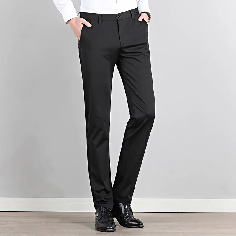 2019 сезон: весна-лето черные брюки для мужчин стрейч прямые s мотобрюки тонкий моды повседневное брюки брендовая одежда