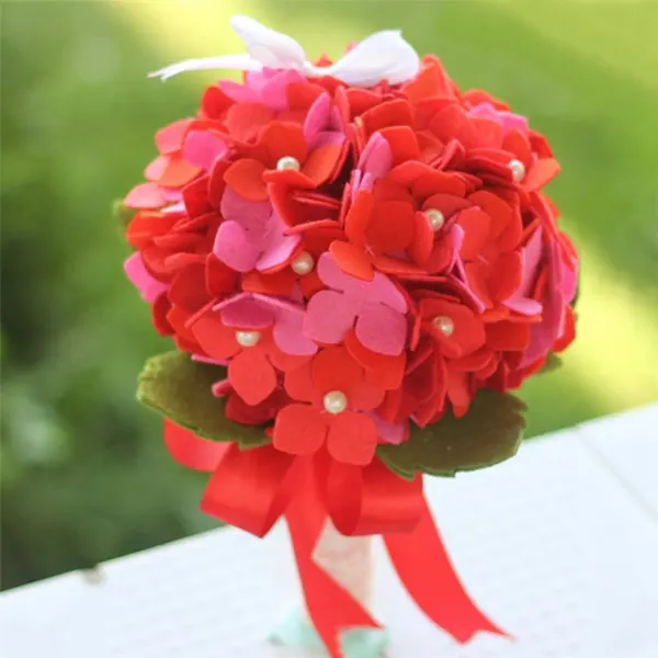 Букеты свадебные Резка Фетр DIY Материал Вышивка Крестом Пакет ручной работы красивые цветы гортензии ткани Холдинг Цветы для подарка - Цвет: Red