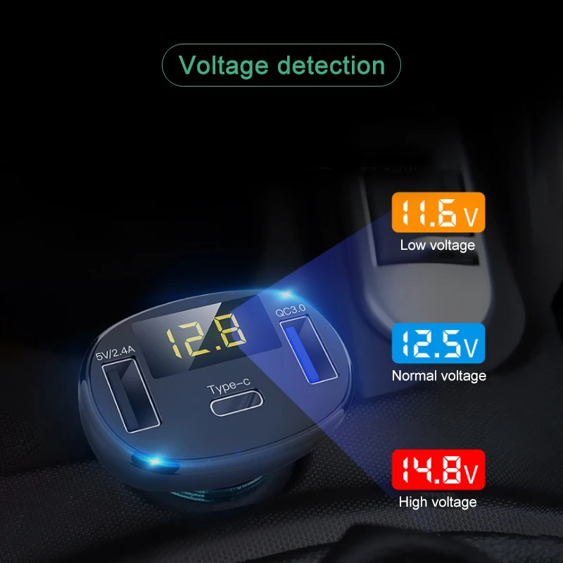 Автомобиль Dual USB Автомобильное зарядное устройство прикуривателя Тип C QC 3,0 Зарядное устройство 5V светодиодный Дисплей адаптер-разветвитель Авто гнездо зарядки электронных аксессуаров