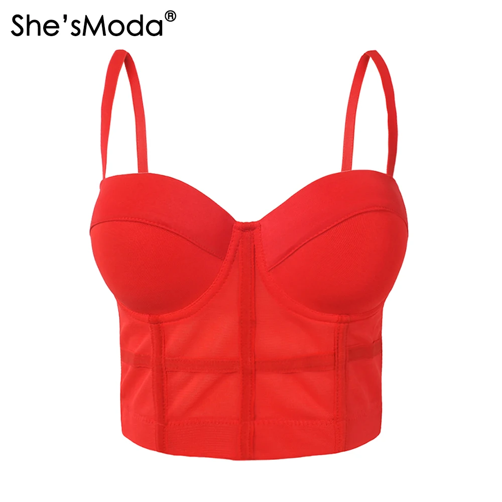 She'smoda Сетки Push-Up Bralet Для женщин корсет бюстье бюстгальтер ночного клуба вечерние укороченные топ, жилет плюс Размеры