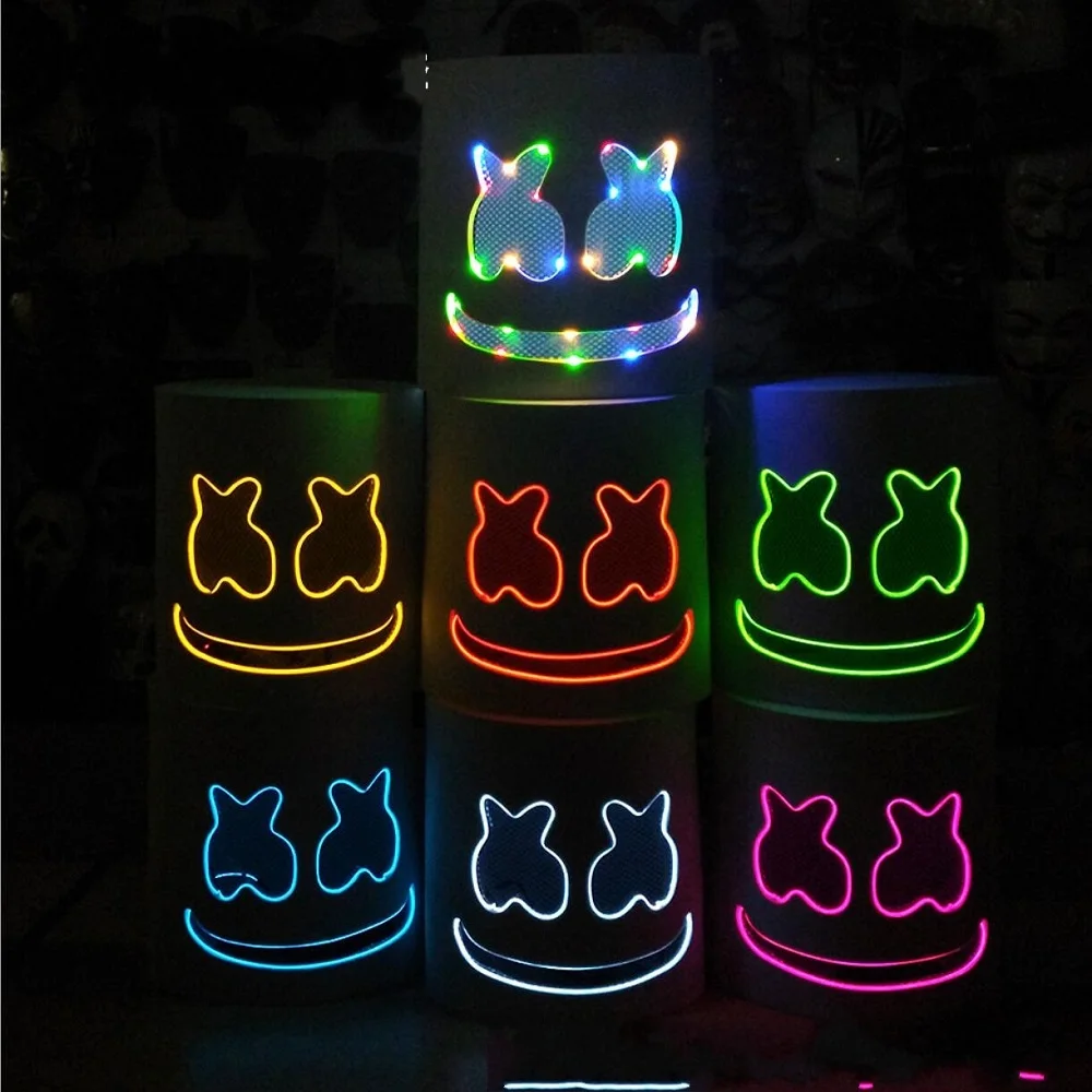 

LED DJ Marshmello Mask Full Face Cosplay Costume Carnaval Halloween Prop Dotcom Latex Scary Masks Headdress Event Party Masks