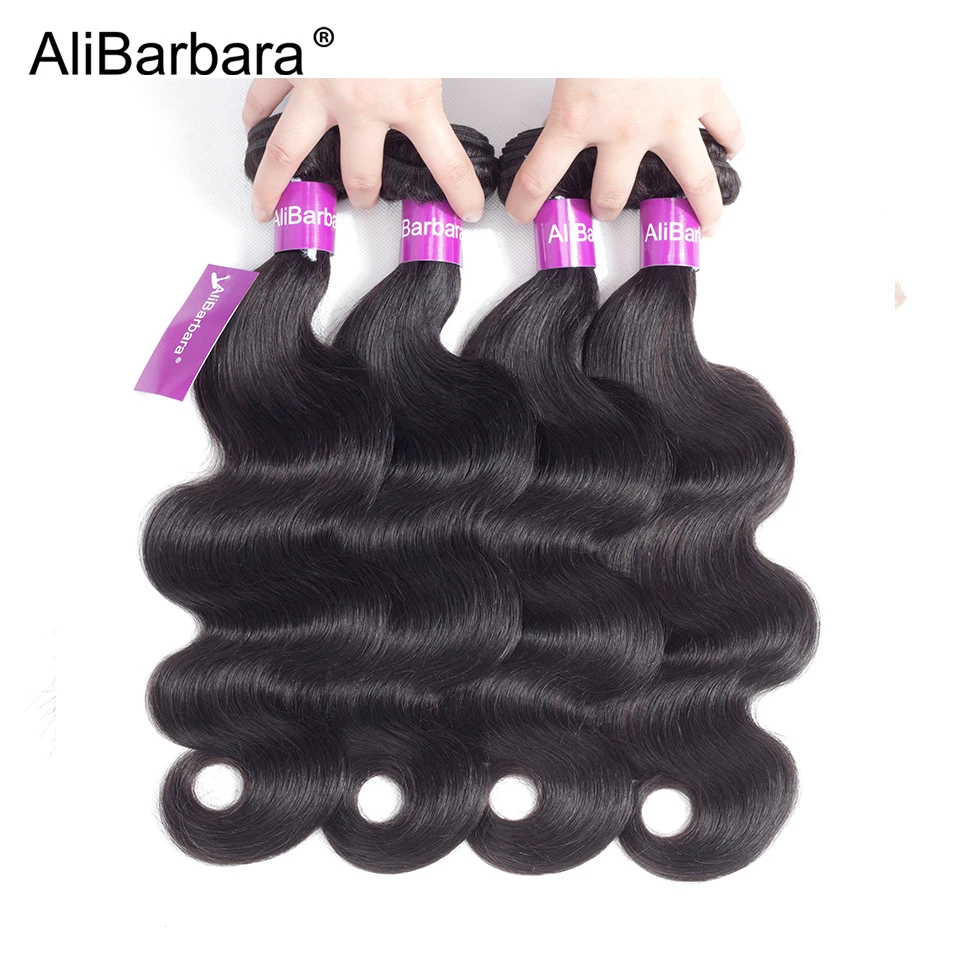 Alibarbara продукты волос перуанский волна волос 4 шт. много человеческих волос Связки Волосы Remy расширением естественный Черного цвета;