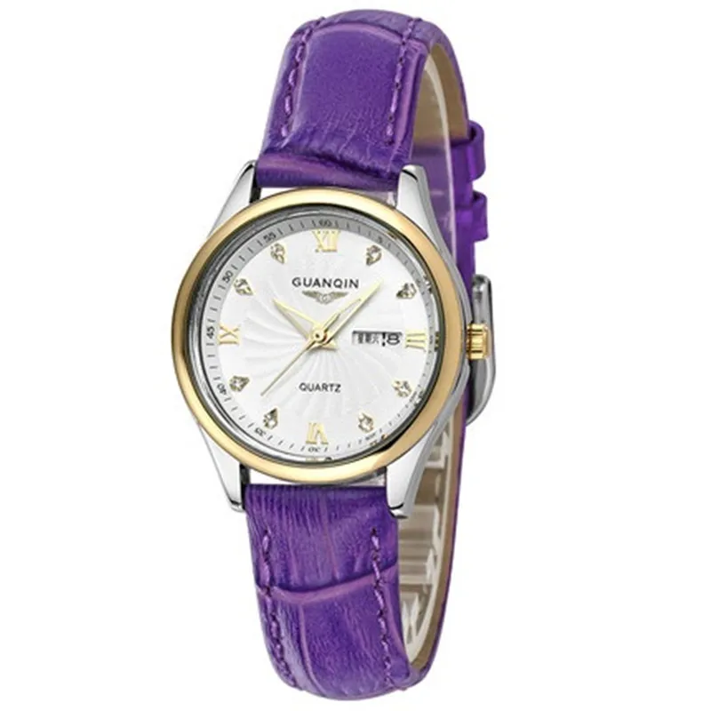 Красочные часы GUANQIN женские кварцевые роскошные кожаные часы известного бренда водонепроницаемые дешевые часы для девочек спортивные женские наручные часы - Цвет: Color 2