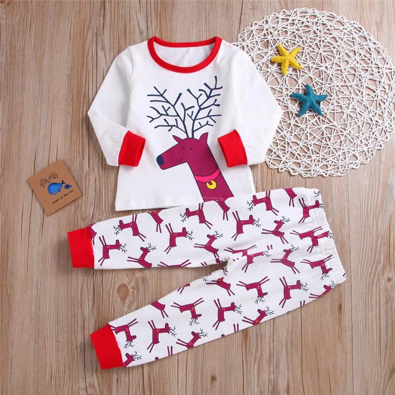 Baby Xmas Clothes Toddler Baby Boys Girls White Christmas Reindeer Tops+Pants Moose Outfits Clothes Clothing Set 2018 #20