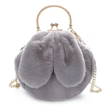 

Shoulder Bag Cute Big Ear Rabbit Shape Handbag Fashion Clip Buckle Imitation Fur Diagonal Bag Russian Girl Must Bag Handbag