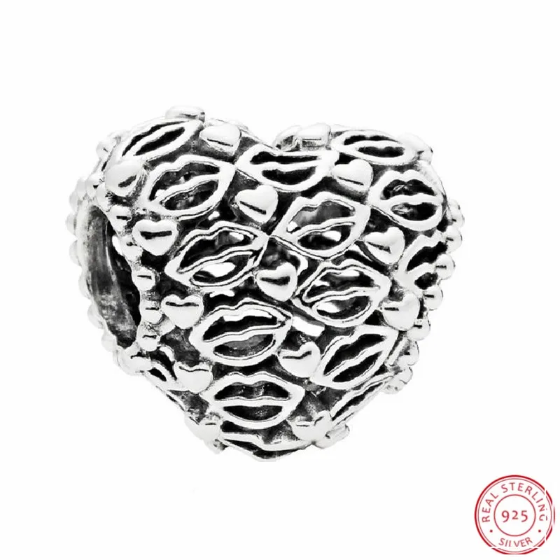 

Valentines Gift 925 Sterling Silver Love & Kisses Beads playful Hearts & Lips DIY Fit PANDORA Charms Women Jewelry Making FL675