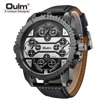 

Luxury Men's Oulm Watch Sport relojes Japan Double Movement Square Dial Compass Function Military Cool Stylish Wristwatches