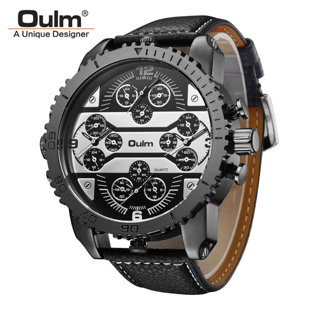 Luxury Men's Oulm Watch Sport relojes Japan Double Movement Square Dial Compass Function Military C