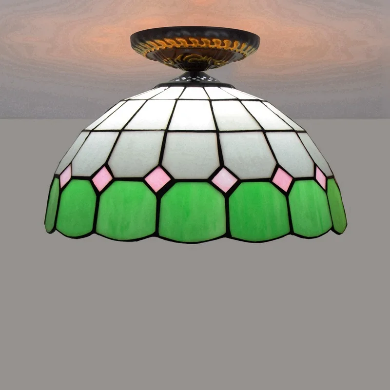 

30CM European Mediterranean green Tiffany colored glass dining room aisle corridor bathroom ceiling lamp