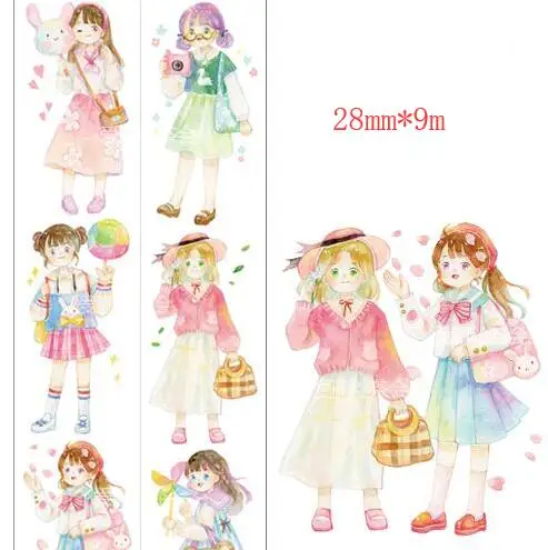 

28mm wide Daily life of young girls Spring girls Washi Tape DIY Scrapbooking Sticker Label Masking Tape School Office Supply